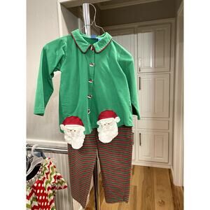 Christmas/Holiday 2-Piece Outfit Child Sz 4 OCI Brand Santa Top & Striped Pants